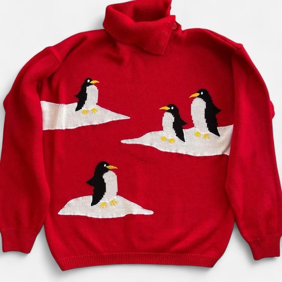 That’s Me! Sweaters - Vintage That’s Me! Red Turtleneck Penguin Animal Sweater